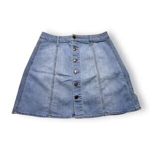 Mossimo Blue Denim A-lined Metal Button Front Mini Skirt Size 6